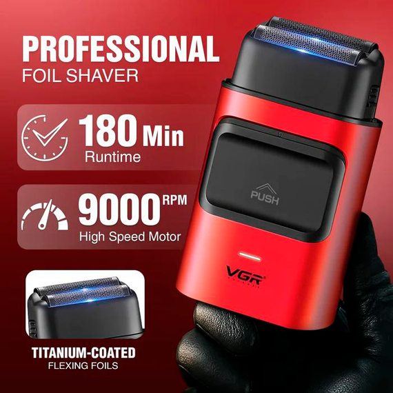 Электробритва VGR V-307 RED шейвер, двойное лезвие, 2000mAh, 9000 RPM | Зображення 9