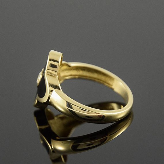 Кольцо из желтого золота с эмалью и фианитами 18.5 | Зображення 2