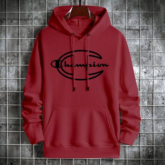 Мужской теплый худи на флисе с принтом OC2234 цвет бордовый, размер L