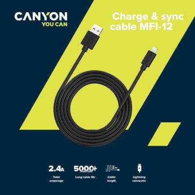 Дата кабель USB 2.0 AM to Lightning 1.0m MFI black Canyon (CNS-MFIC12B) | Зображення 2