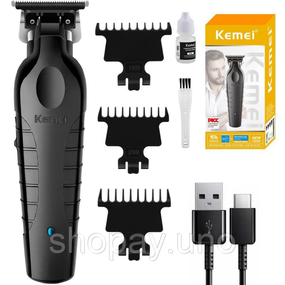Аккумуляторная машинка для стрижки + 3 насадки, USB, Kemei KM-2299