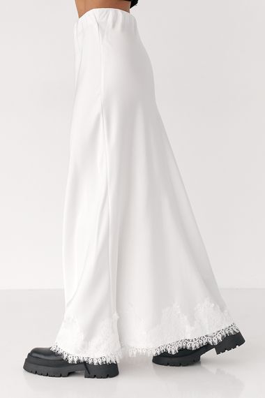 Сатинова спідниця з мереживом - білий цвет, M (є розміри) | Зображення 3
