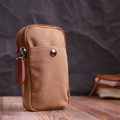 Сумка Vintage На пояс з металевим карабіном з текстилю Коричнева (22225) | Зображення 2