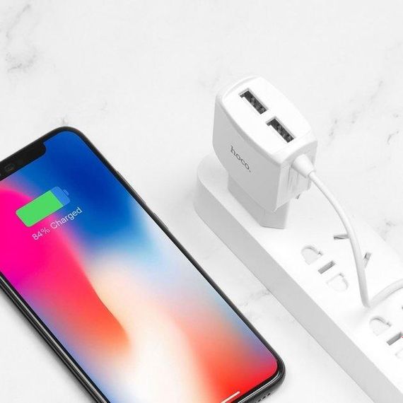Мережевий зарядний пристрій Hoco 2хUSB із вбудованим кабелем Type-C White (C59A) | Зображення 4