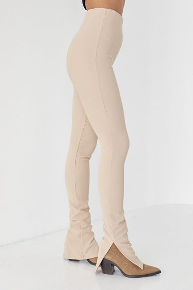 Женские лосины из эластичного трикотажа с разрезами - бежевый цвет, S (есть размеры) | Зображення 4