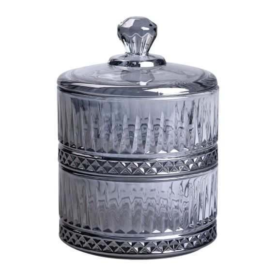 Двохрівнева цукерниця з кришкою скляна Ø 10 см Сіра | Зображення 1