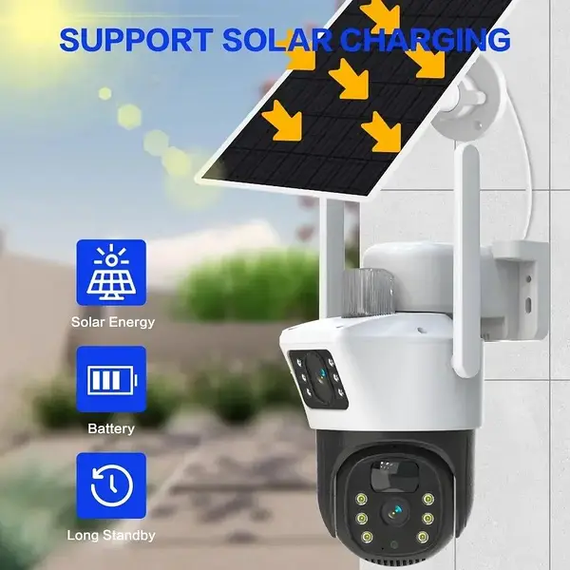Вулична камера відеоспостереження з двома лінзами 4G, V36-4G SOLAR / Вайфай камера від сонячної панелі | Зображення 2