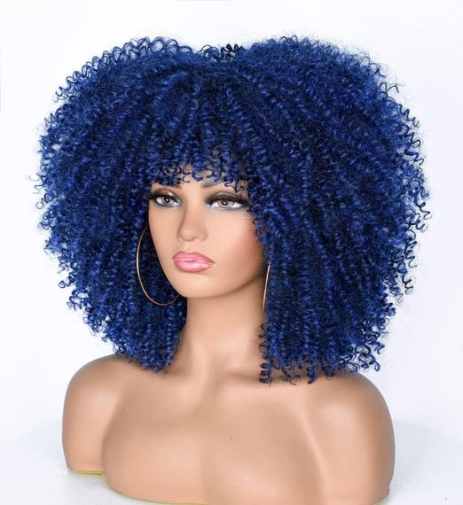 Парик синий кудрявый женский короткий термостойкий, синтетические волосы, Афрокучери 14” для изменения образа | Зображення 1