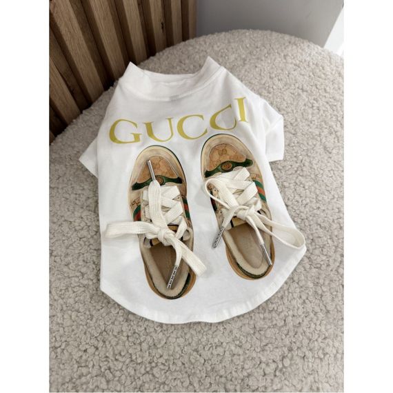 Брендовая футболка для собак Gucci Sandals White | Стильная одежда для питомцев