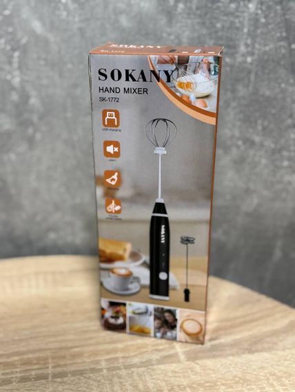 Капучинатор ручний акумуляторний Sokany SK-1772 спінювач молока з віночком міні міксер портативний занурювальний 20 Вт Чорний | Зображення 6