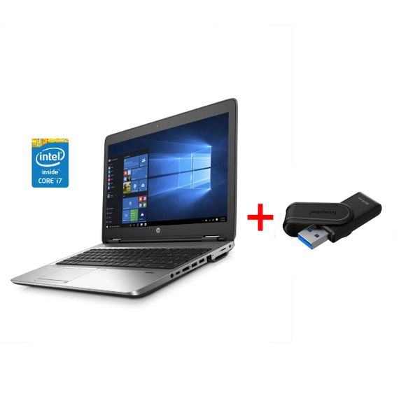 Ноутбук Б-клас HP ProBook 650 G2 / 15.6" (1366x768) TN / Intel Core i7-6820HQ (4 (8) ядра по 2.7 - 3.6 GHz) / 8 GB DDR4 / 256 GB SSD / Intel HD Graphics 530 / WebCam / DVD-ROM / Win 10 Pro б/в + Подарунок Флеш-накопичувач Kingston 64 GB