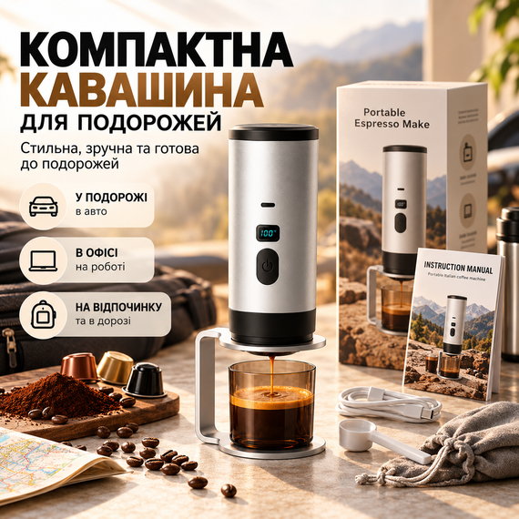 Портативна кавомашина акумуляторна для еспресо з підігрівом води 15 бар 7800 мАг USB Type-C з дисплеєм срібляста | Зображення 8