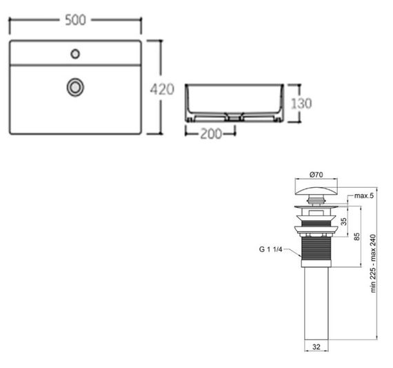 Комплект Qtap Nando LT: Раковина підвісна прямокутна 500х420х130 мм White + Донний клапан PU02O (QT12112173SWN47323) | Зображення 1