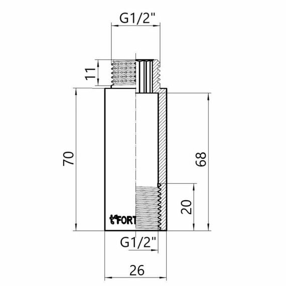 Thermo Alliance Forte Подовжувач хромований 1/2" ВН 70 мм TAF1301570 | Зображення 1