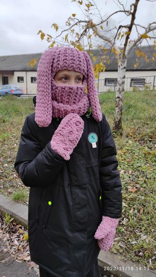 Балаклава колір 295 плюшева з вушками зайчика | Зображення 3