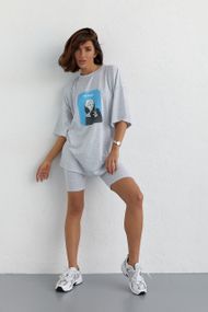 Костюм с футболкой oversize и велосипедками - светло-серый цвет, S (есть размеры)
