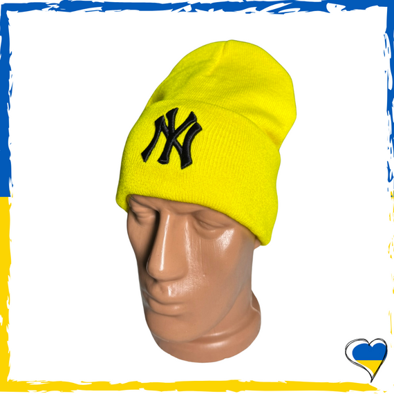 Шапка жовта New Yorker на флісі брендова універсальна. Шапка чоловіча, жіноча, підліткова, дитяча