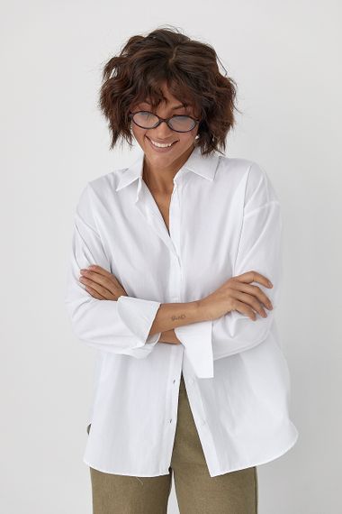 Класична однотонна сорочка з напівкруглим низом - білий цвет, M (є розміри) | Зображення 4