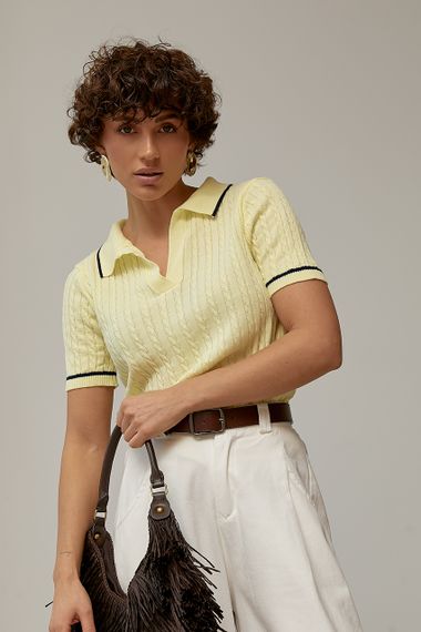 В'язане поло в косичку - лимонний цвет, ONE SIZE (є розміри)