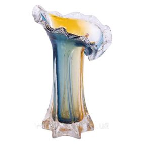 Декоративная стеклянная ваза для цветов 24.5 см фигурная ваза Желто-синяя HP-9-5