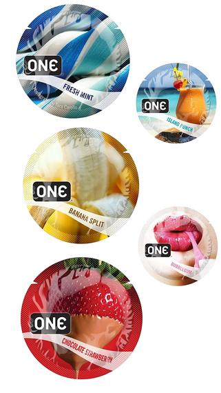 Презервативи One FlavorWaves латексні, набір різних смаків, 5 шт. Sex Aura