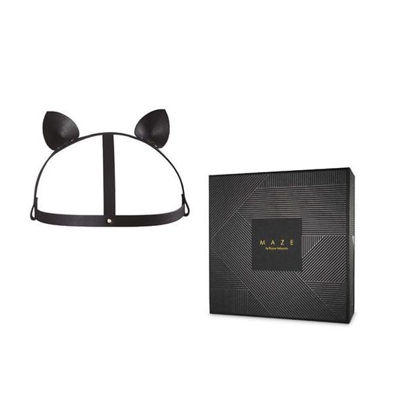 Маска кішечки Bijoux Indiscrets MAZE - Cat Ears Headpiece Black, екошкіра | Зображення 1