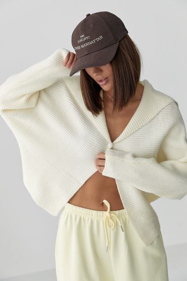 В'язаний кардиган з відкладним коміром - молочний цвет, ONE SIZE (є розміри) | Зображення 4