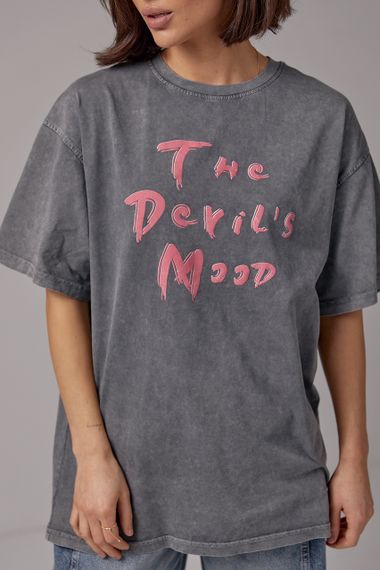 Футболка в технике тай-дай с надписью The devil's mood - темно-серый цвет, S (есть размеры) | Зображення 3