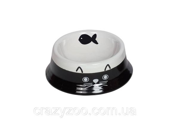Миска для котів Nobby Cat Face керамічна чорно-біла Ø 14х4.8 см 140 мл 73691