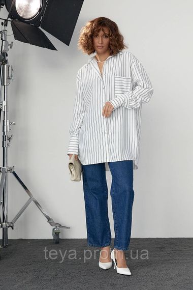 Удлиненная рубашка oversize в полоску цвет белый размер L FL_001072 | Зображення 2