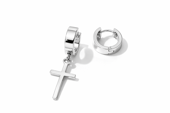 Серьги из белого золота с крестиком S-0387 | Зображення 1