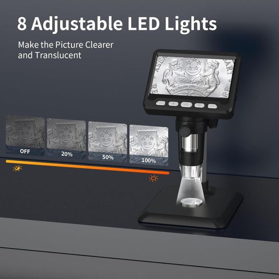 Мікроскоп Ashfly з 1000-кратним збільшенням, цифровий мікроскоп 1080P, монетна лупа з 8 регульованими світлоді | Зображення 3