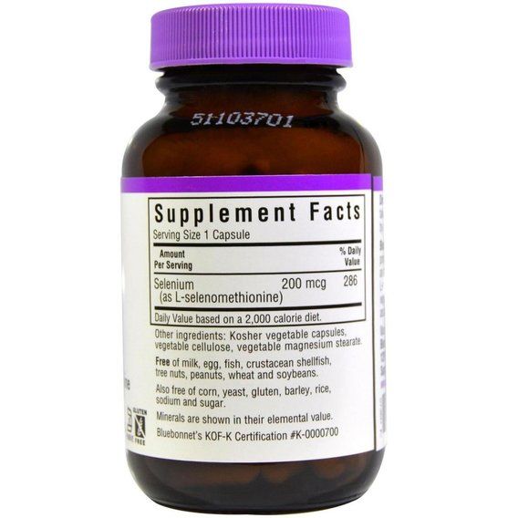 Селен Bluebonnet Nutrition Selenium 200 mcg 90 Veg Caps | Зображення 1