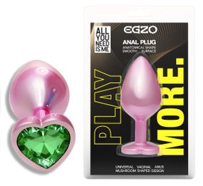 Анальная пробка с кристаллом EGZO - Pink Perl Heart Plug Green, size S Sex Aura