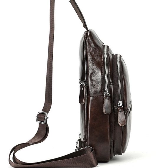 Мужской кожаный слинг на одно плечо сумка-слинг коричневая TIDING BAG 62867 | Зображення 2