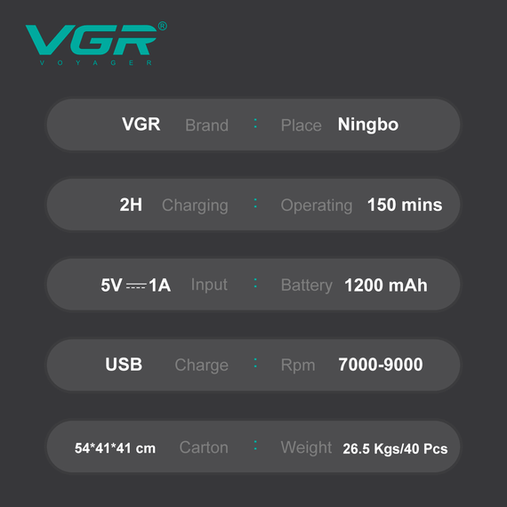 Электробритва VGR V-308 GREEN шейвер, двойное лезвие, 9000 RPM, LED дисплей | Зображення 2