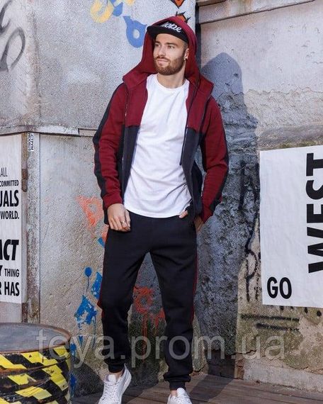 Спортивний костюм колір чорний/бордовий розмір M, S, L, XL, XXL, 3XL FI_004608 | Зображення 1