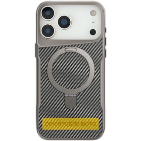 TPU+PC чохол Metal Buttons with Magnetic Fit Carbon Ring для Apple iPhone 17 Air (6.5") Сірий