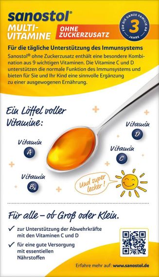 Sanostol Multivitamine – Мультивитаминный сироп для детей от 3 лет и взрослых, без сахара, апельсиновый вкус | Зображення 2