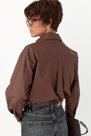 Класична сорочка з трояндами на ґудзиках - коричневий цвет, ONE SIZE (є розміри) | Зображення 1