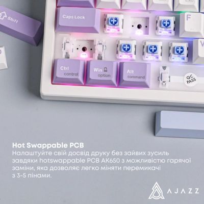Клавиатура Ajazz AK650 Flying Fish Switch Purple RGB USB/Wireless/Bluetooth UA Purple (AK650-FF-PWB) | Зображення 4