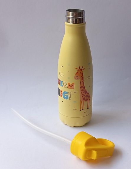 Термокружка детская Maestro MR-1645-D Giraffe 400 мл из нержавеющей стали с трубочкой герметичная | Зображення 9