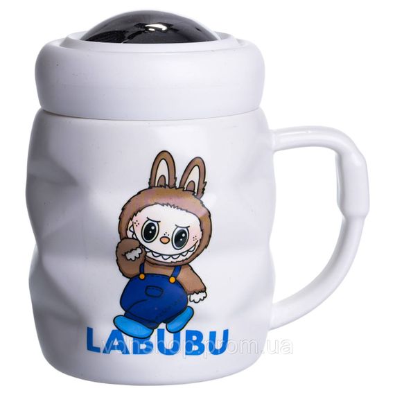 Чашка фарфоровая с крышкой Labubu 400 (мл) подарочная кружка прикольная чашка для детей на подарок Белый с синим FM-54A | Зображення 1