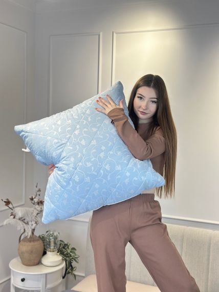 Подушка стеганая из эко пуха со съемным чехлом для стирки Leri Max 21544 70х70 см голубая | Зображення 7