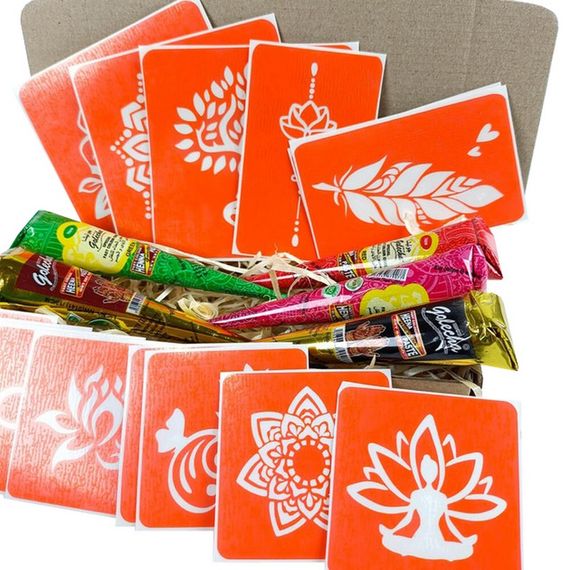 Набір кольорової хни з трафаретами для біо-тату №4 color-henna-set-04 | Зображення 1