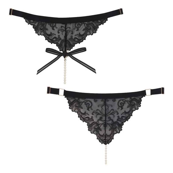 Шикарные трусики Bracli Vienna G-String с жемчугом, Черный, S, S, Маленький размер | Зображення 6
