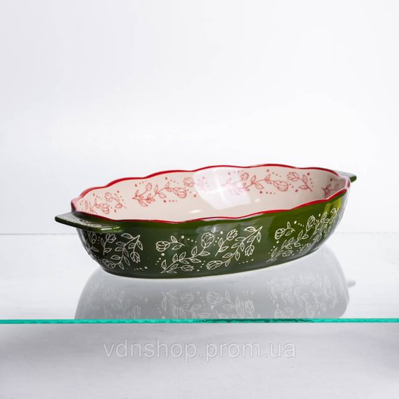 Форма для запекания Vintage 35×22×5 (см) овальная с ручками Зеленая HM05-03 | Зображення 1