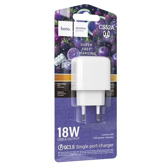 СЗУ 110-240V HOCO CS52A 1xUSB, 18W, White, Blister | Зображення 4