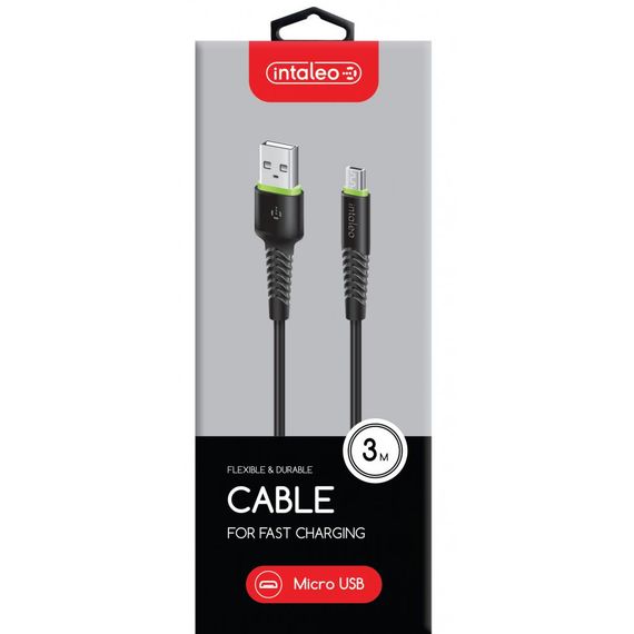 Дата кабель USB 2.0 AM to Micro 5P 3.0m CBFLEXM3 black Intaleo (1283126487491) | Зображення 1