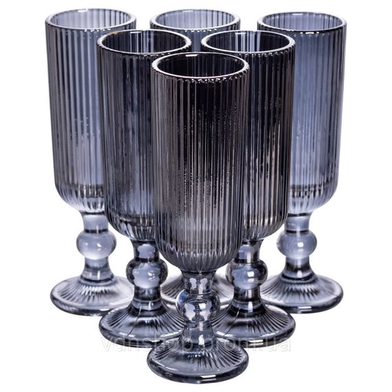 Набір келихів для шампанського 6 штук 160 (мл) подарункові скляні келихи на високій ніжці Сірий HP-19-7116G